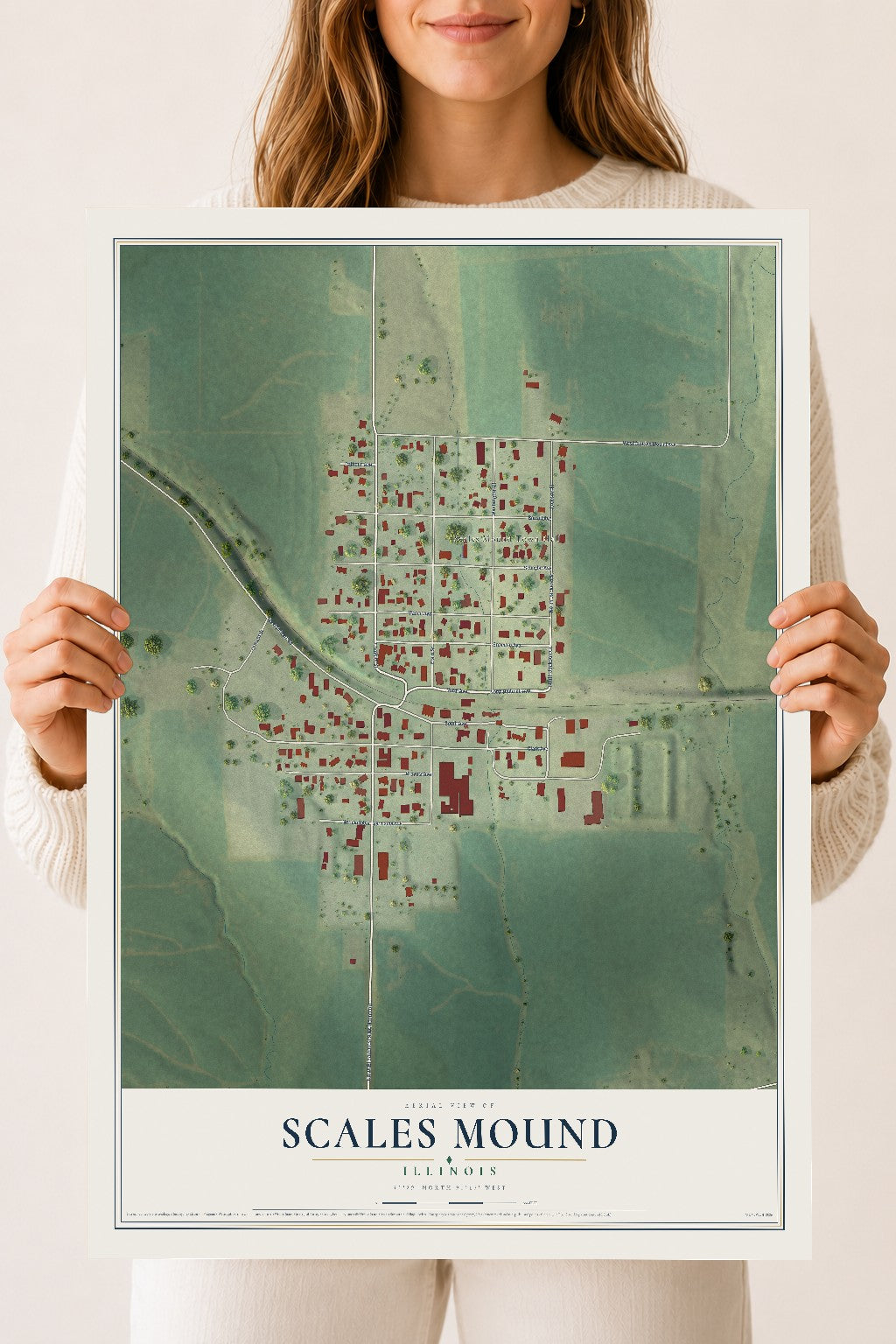 Map of Scales Mound, Illinois, 18 x 24 inch unframed archival matte print