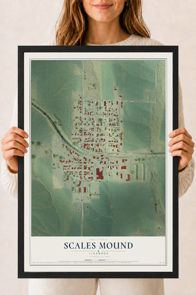 Map of Scales Mound, Illinois, 18 x 24 inch print in a black wood frame