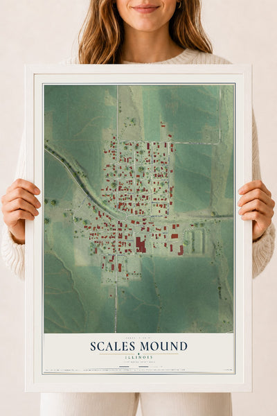 Map of Scales Mound, Illinois, 18 x 24 inch print in a white wood frame