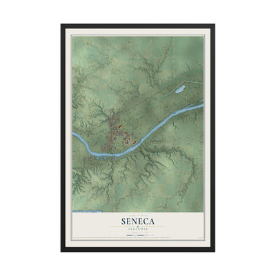 Map of Seneca, Illinois, 12 x 18 inch print in a black wood frame