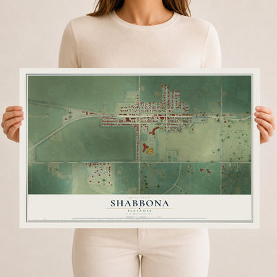 Map of Shabbona, Illinois, 12 x 18 inch unframed archival matte print