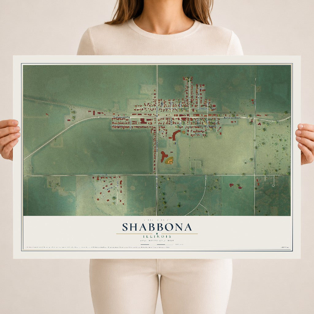 Map of Shabbona, Illinois, 18 x 24 inch unframed archival matte print