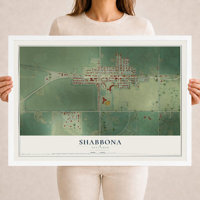 Map of Shabbona, Illinois, 18 x 24 inch print in a white wood frame