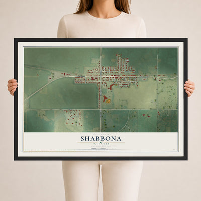 Map of Shabbona, Illinois, 24 x 36 inch print in a black wood frame
