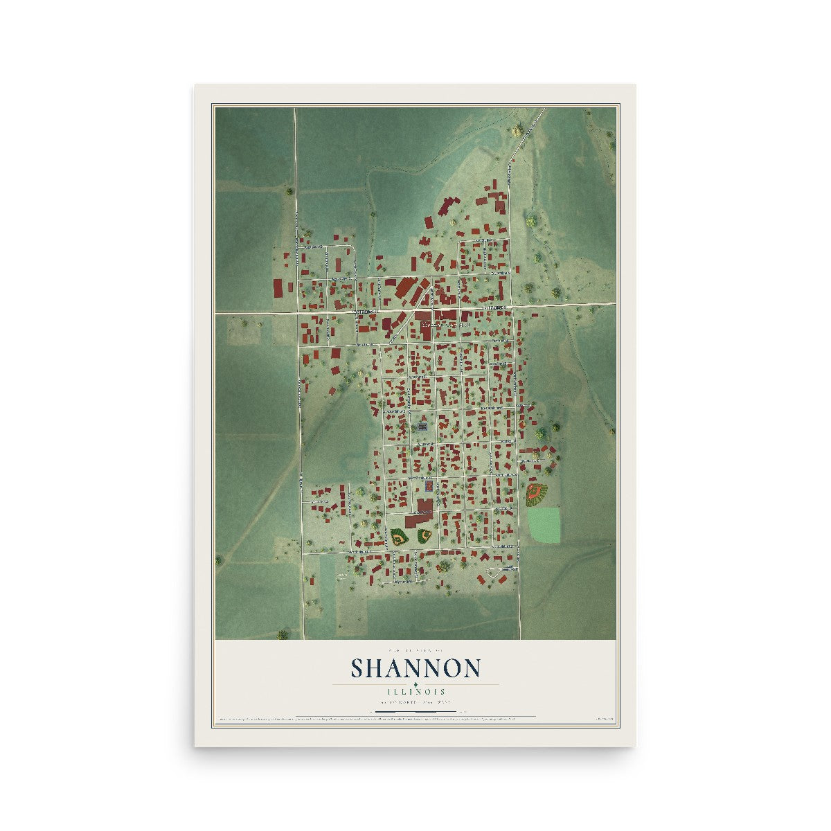 Map of Shannon, Illinois, 12 x 18 inch unframed archival matte print