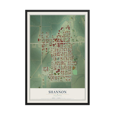 Map of Shannon, Illinois, 12 x 18 inch print in a black wood frame