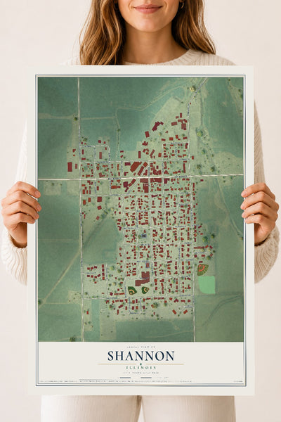 Map of Shannon, Illinois, 18 x 24 inch unframed archival matte print