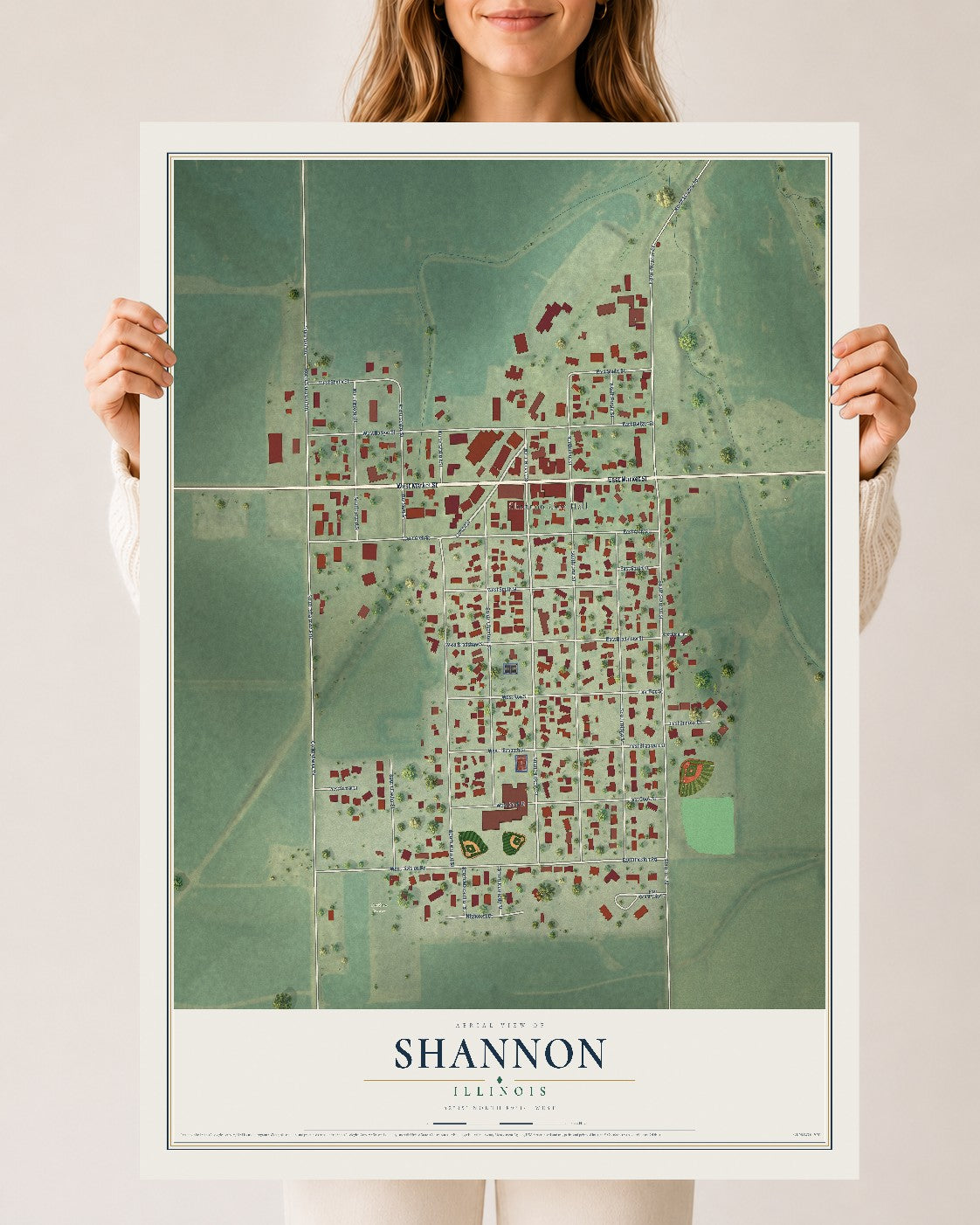 Map of Shannon, Illinois, 24 x 36 inch unframed archival matte print