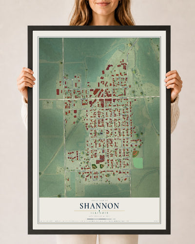Map of Shannon, Illinois, 24 x 36 inch print in a black wood frame