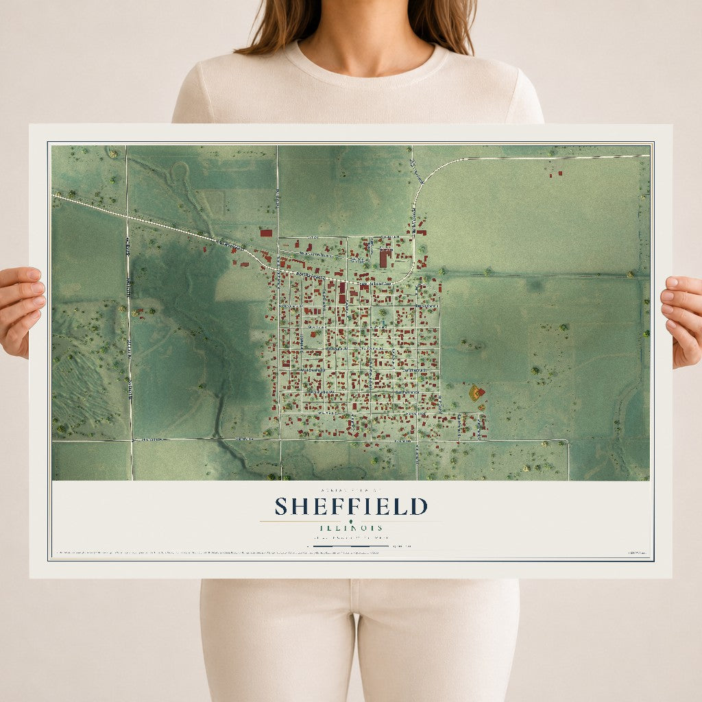 Map of Sheffield, Illinois, 18 x 24 inch unframed archival matte print