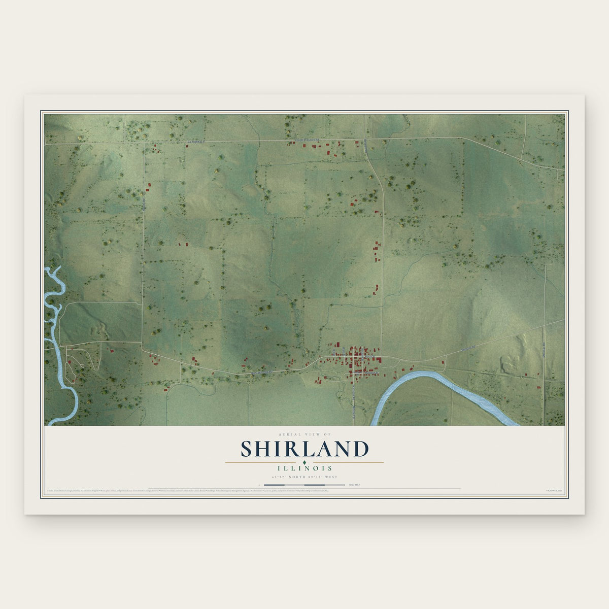 Shirland, Illinois map print, the full design
