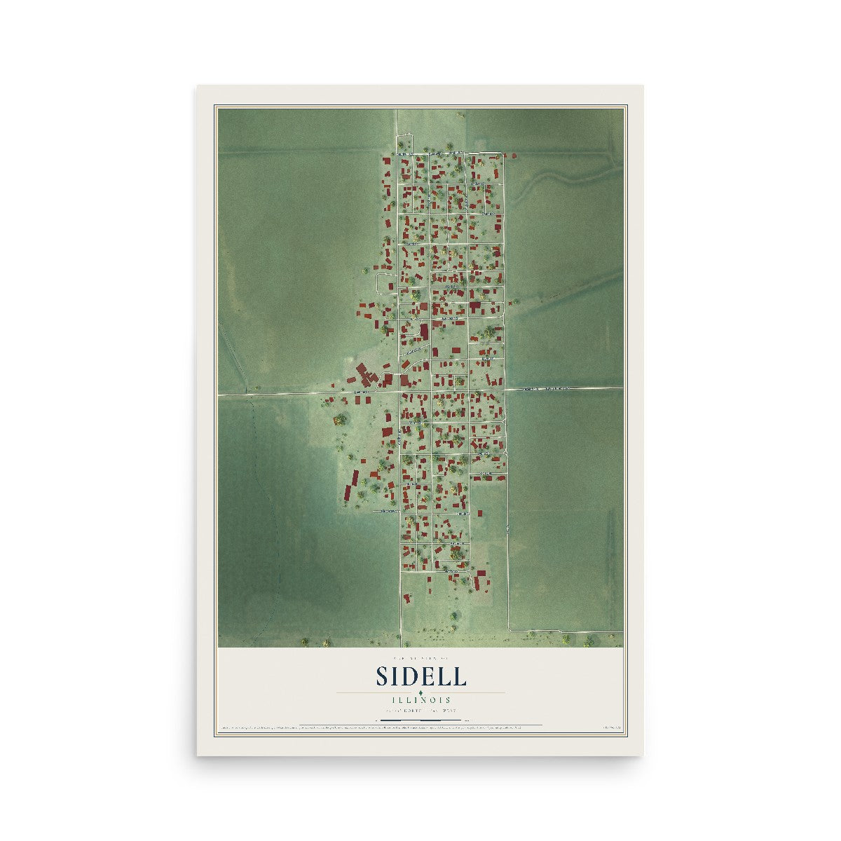 Map of Sidell, Illinois, 12 x 18 inch unframed archival matte print