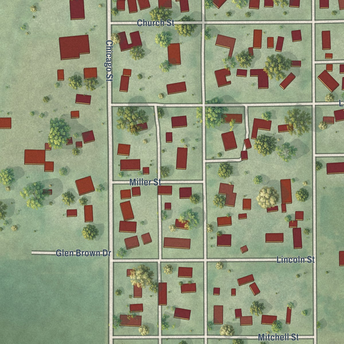 Second close-up of the map of Sidell, Illinois print showing more streets and buildings