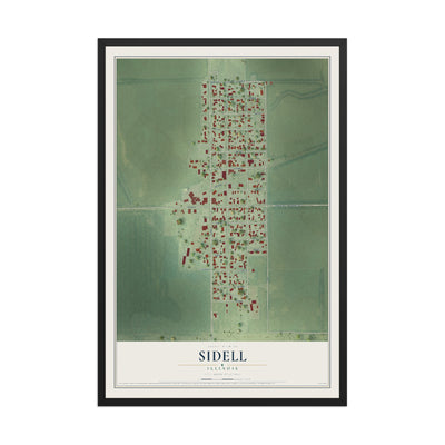 Map of Sidell, Illinois, 12 x 18 inch print in a black wood frame