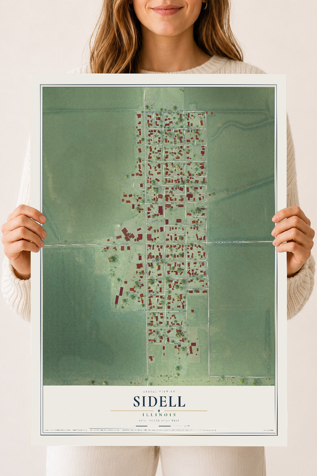 Map of Sidell, Illinois, 18 x 24 inch unframed archival matte print