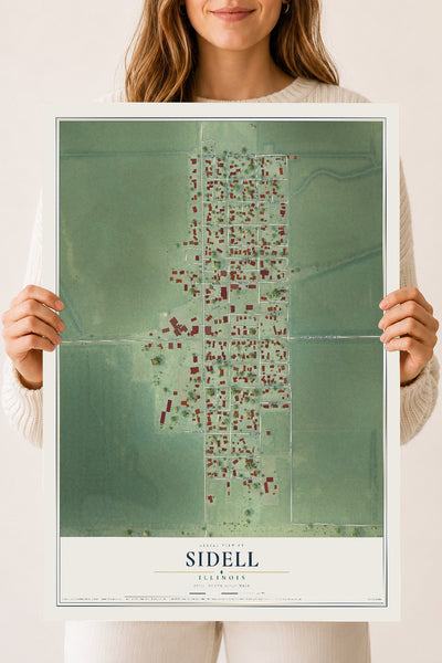 Map of Sidell, Illinois, 18 x 24 inch unframed archival matte print