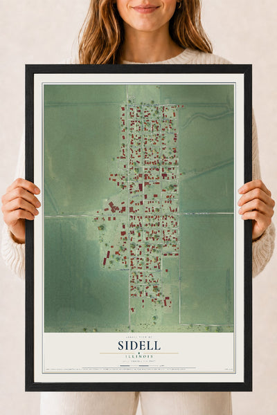 Map of Sidell, Illinois, 18 x 24 inch print in a black wood frame