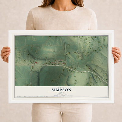 Map of Simpson, Illinois, 12 x 18 inch print in a white wood frame