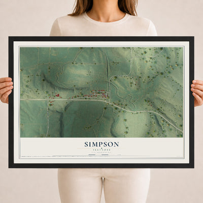 Map of Simpson, Illinois, 18 x 24 inch print in a black wood frame