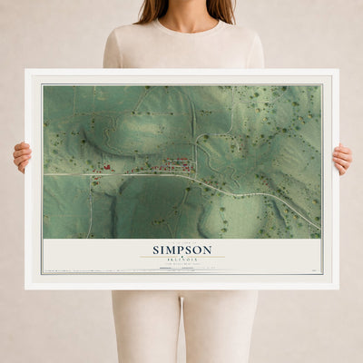 Map of Simpson, Illinois, 24 x 36 inch print in a white wood frame
