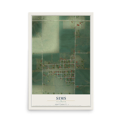 Map of Sims, Illinois, 12 x 18 inch unframed archival matte print