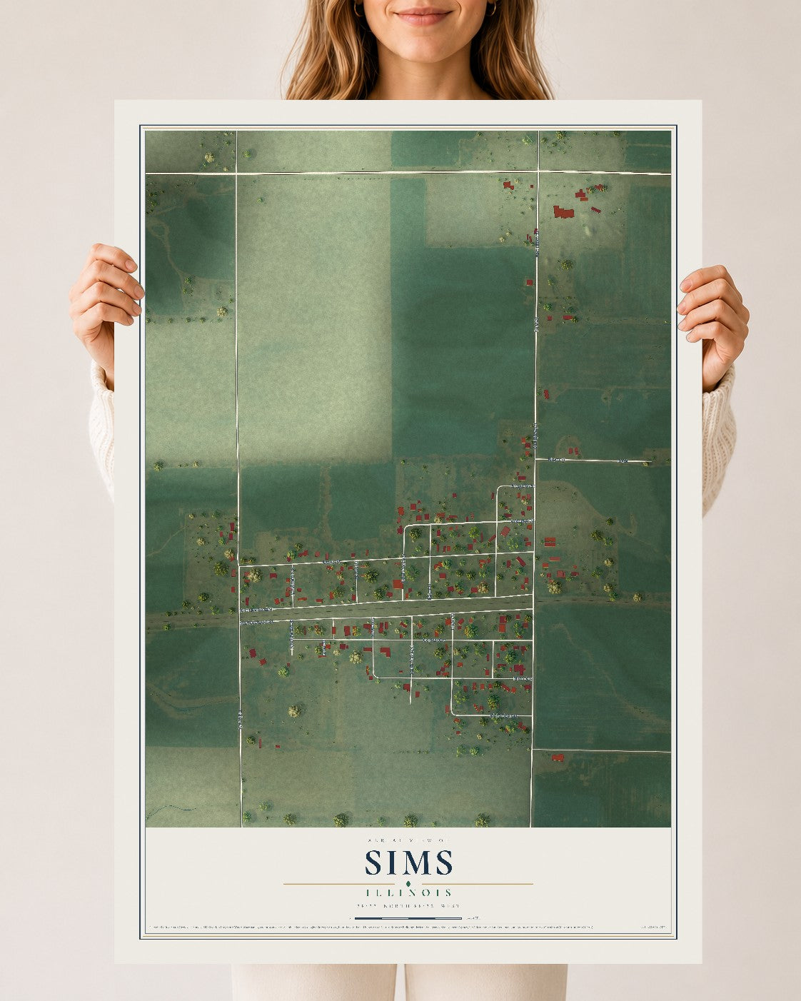 Map of Sims, Illinois, 24 x 36 inch unframed archival matte print