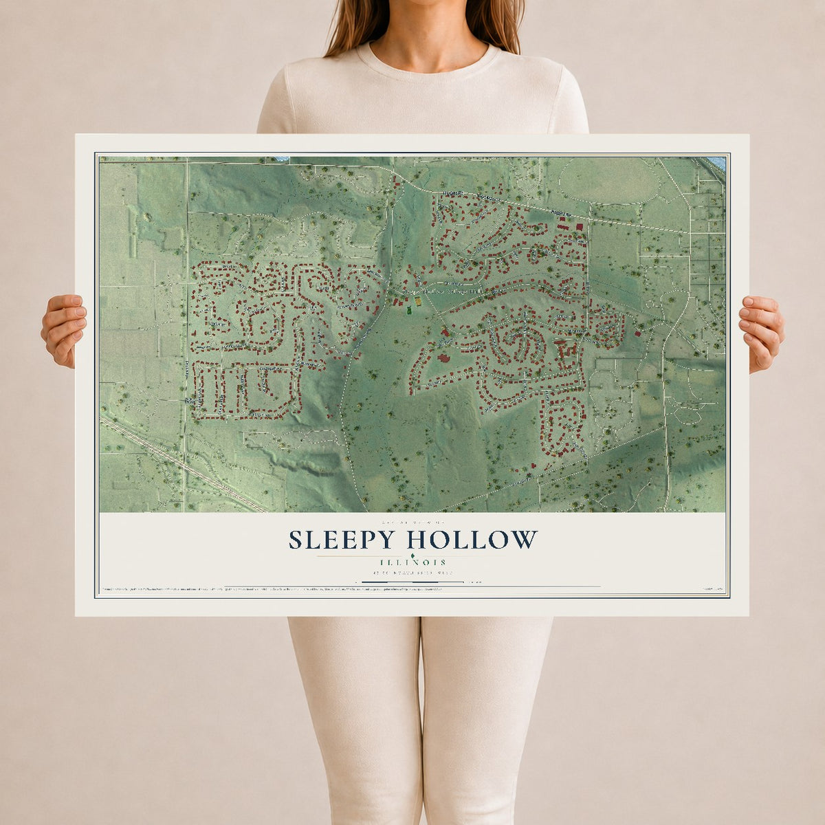 Map of Sleepy Hollow, Illinois, 24 x 36 inch unframed archival matte print