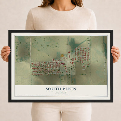 Map of South Pekin, Illinois, 12 x 18 inch print in a black wood frame