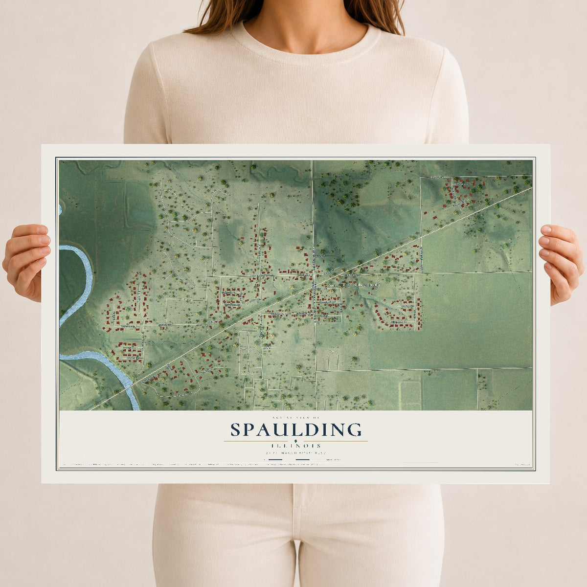 Map of Spaulding, Illinois, 12 x 18 inch unframed archival matte print