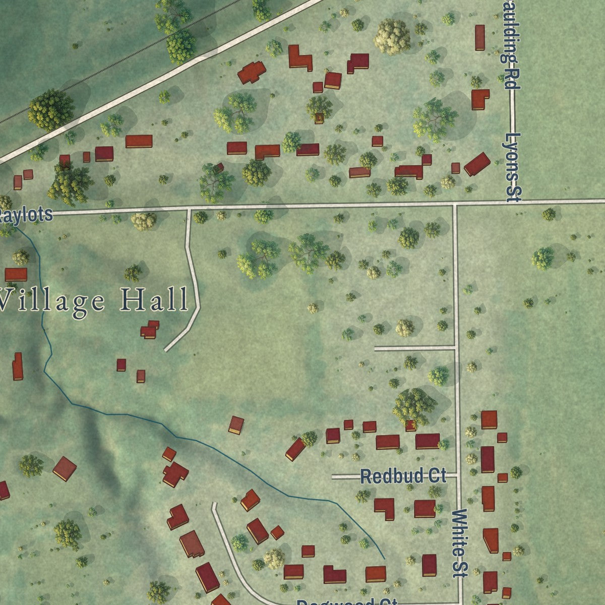 Second close-up of the map of Spaulding, Illinois print showing more streets and buildings