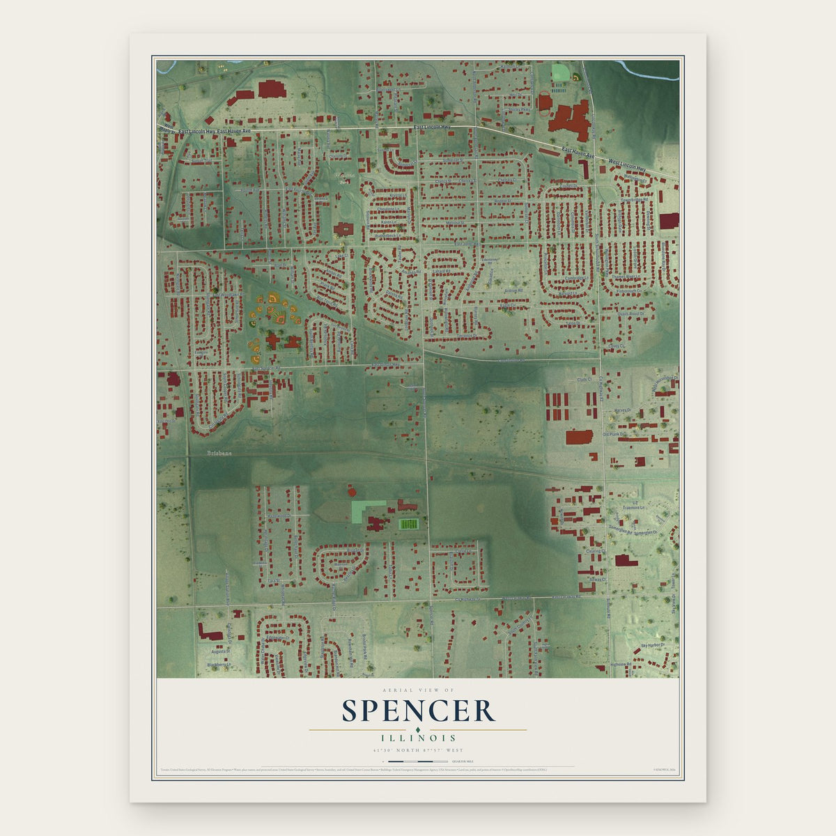 Spencer, Illinois map print, the full design