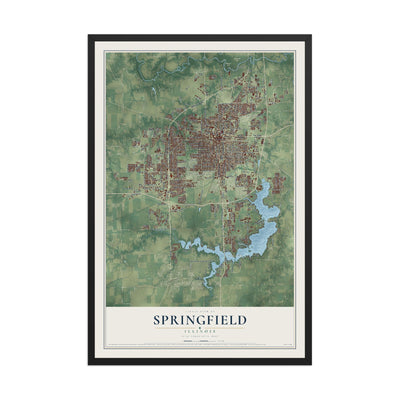 Map of Springfield, Illinois, 12 x 18 inch print in a black wood frame