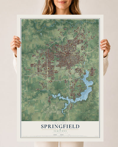 Map of Springfield, Illinois, 24 x 36 inch unframed archival matte print