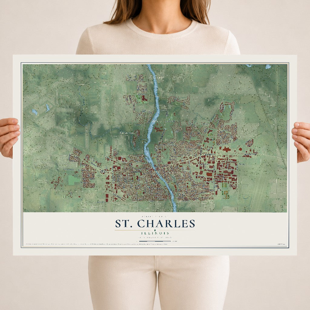 Map of St. Charles, Illinois, 18 x 24 inch unframed archival matte print