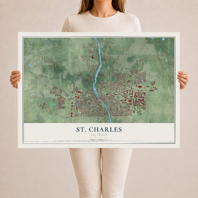 Map of St. Charles, Illinois, 24 x 36 inch unframed archival matte print