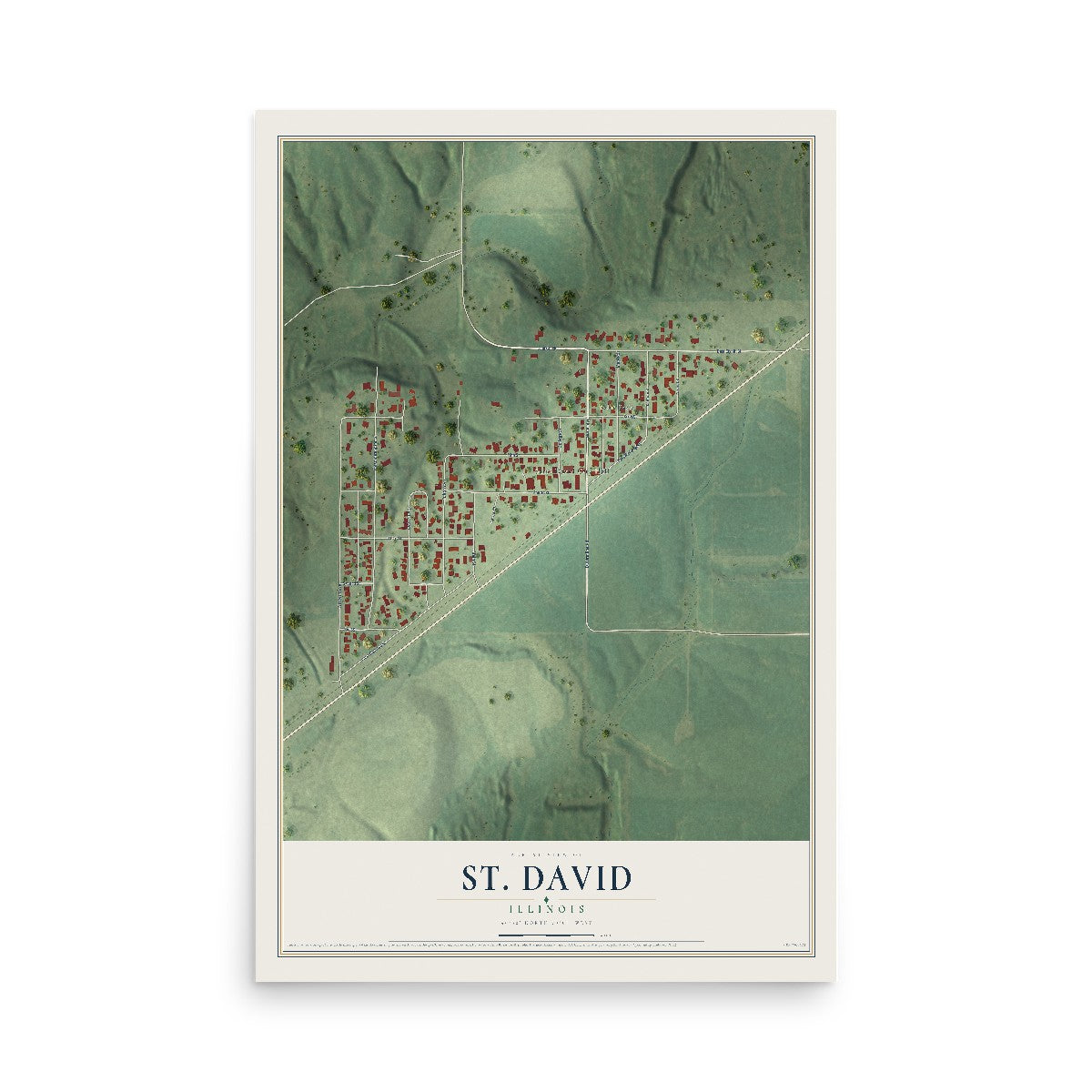 Map of St. David, Illinois, 12 x 18 inch unframed archival matte print