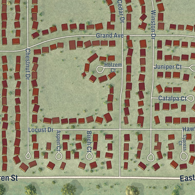 Close-up of the map of St. Joseph, Illinois print showing street and building detail