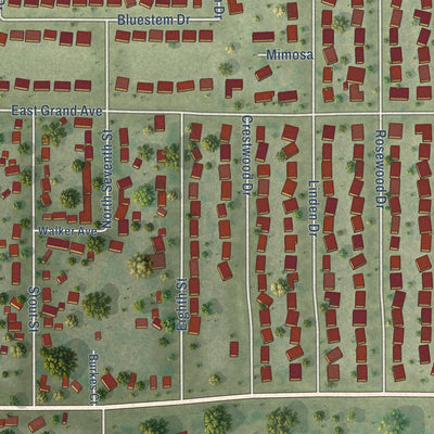 Second close-up of the map of St. Joseph, Illinois print showing more streets and buildings