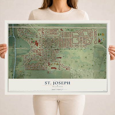Map of St. Joseph, Illinois, 18 x 24 inch unframed archival matte print