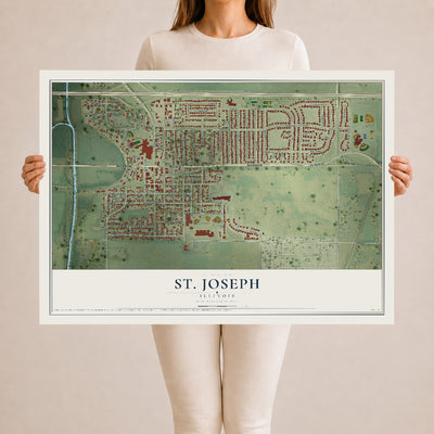 Map of St. Joseph, Illinois, 24 x 36 inch unframed archival matte print