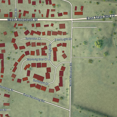 Second close-up of the map of Stillman Valley, Illinois print showing more streets and buildings