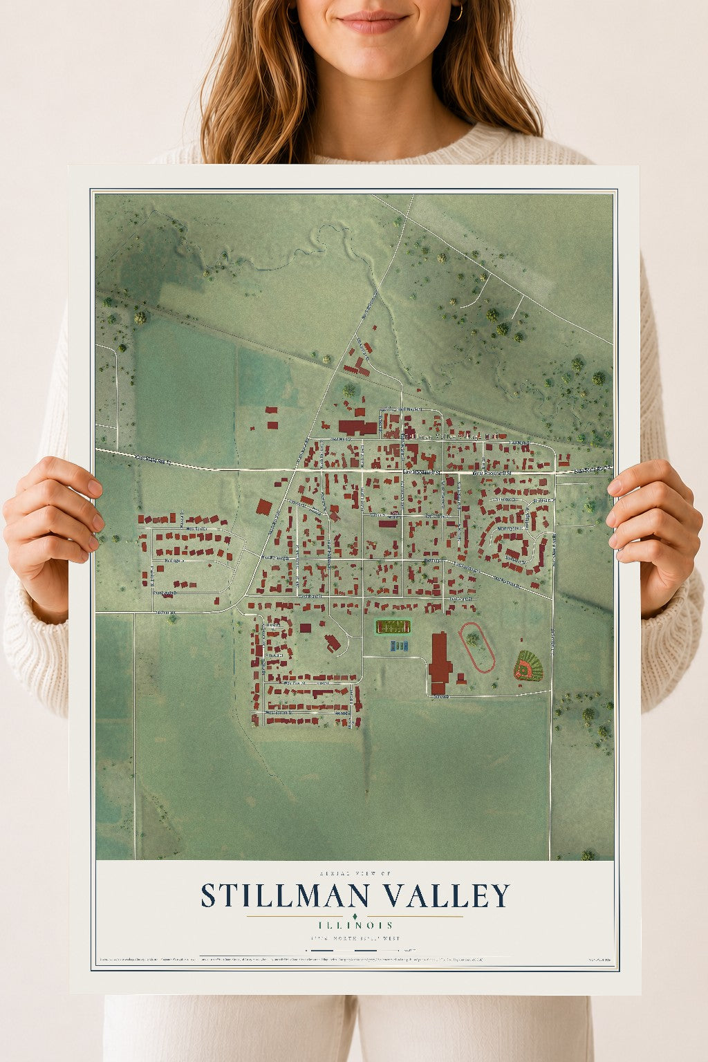 Map of Stillman Valley, Illinois, 18 x 24 inch unframed archival matte print