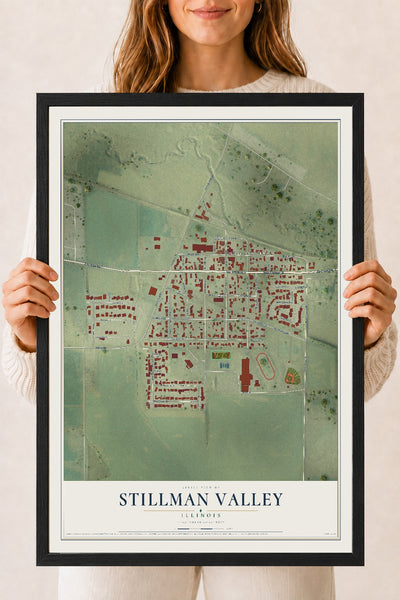 Map of Stillman Valley, Illinois, 18 x 24 inch print in a black wood frame