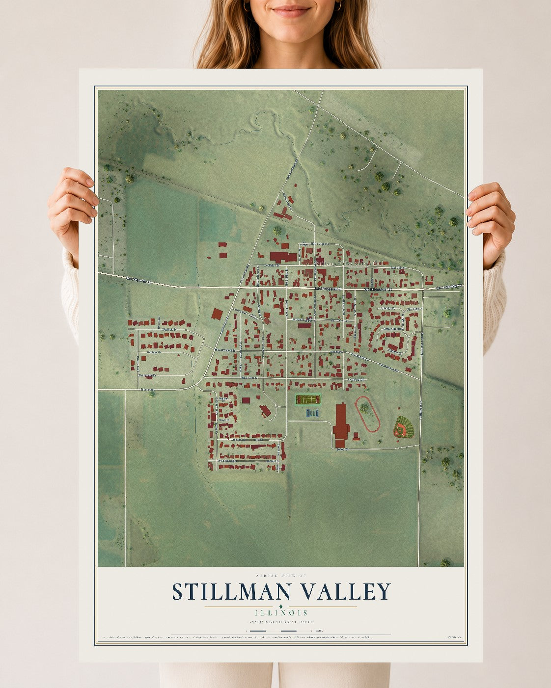 Map of Stillman Valley, Illinois, 24 x 36 inch unframed archival matte print
