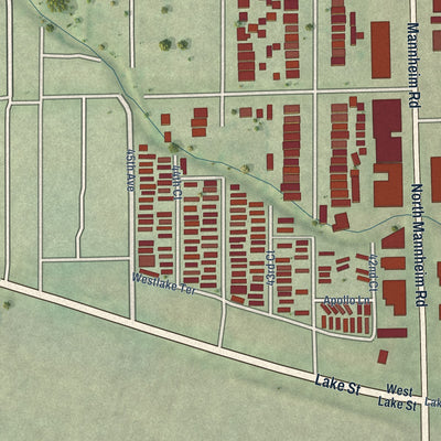 Second close-up of the map of Stone Park, Illinois print showing more streets and buildings