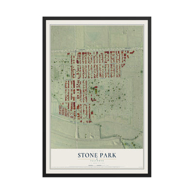 Map of Stone Park, Illinois, 12 x 18 inch print in a black wood frame