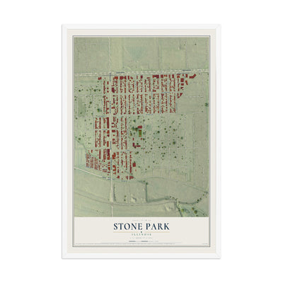 Map of Stone Park, Illinois, 12 x 18 inch print in a white wood frame