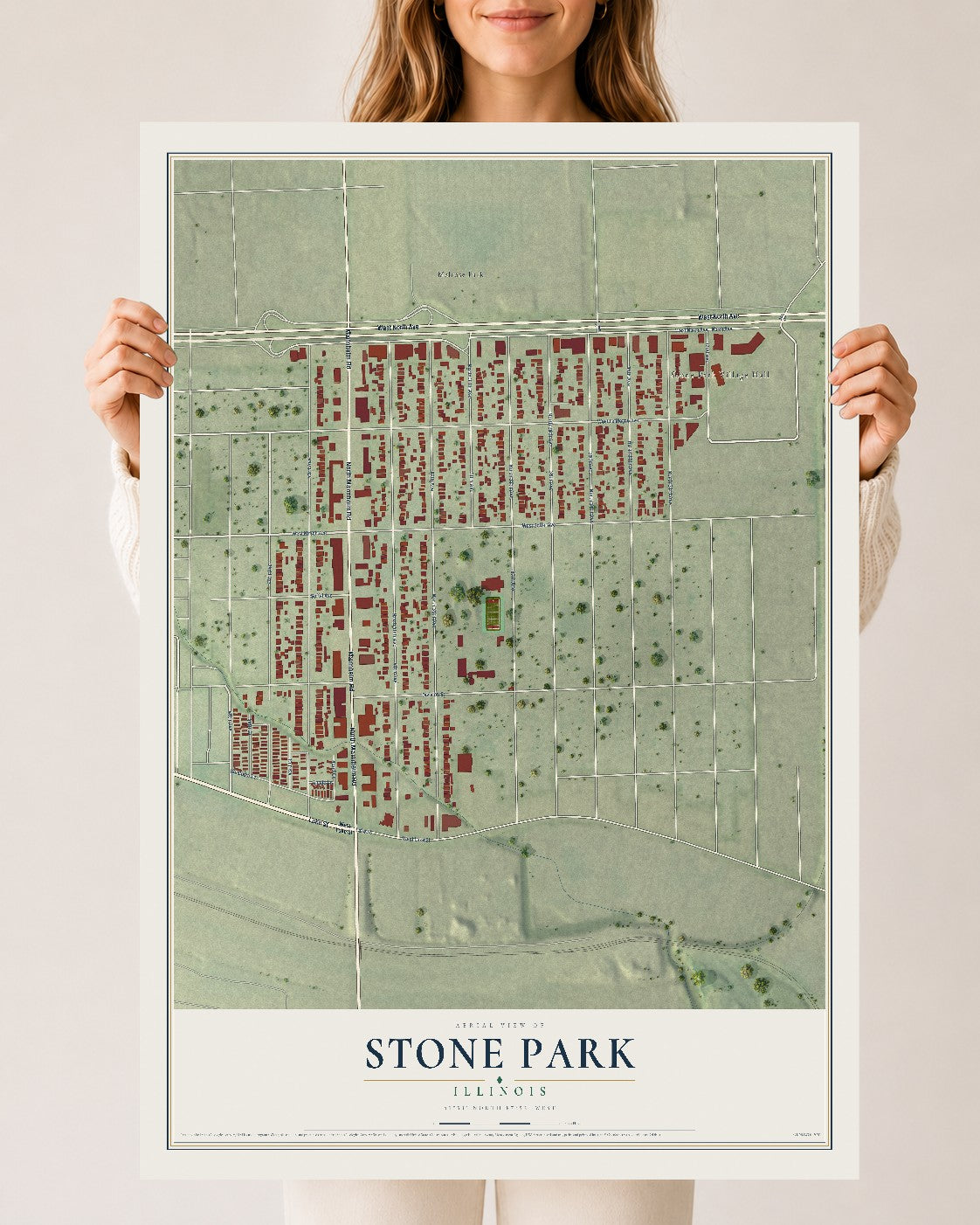 Map of Stone Park, Illinois, 24 x 36 inch unframed archival matte print