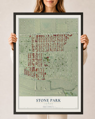 Map of Stone Park, Illinois, 24 x 36 inch print in a black wood frame