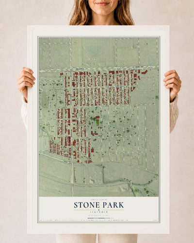 Map of Stone Park, Illinois, 24 x 36 inch print in a white wood frame